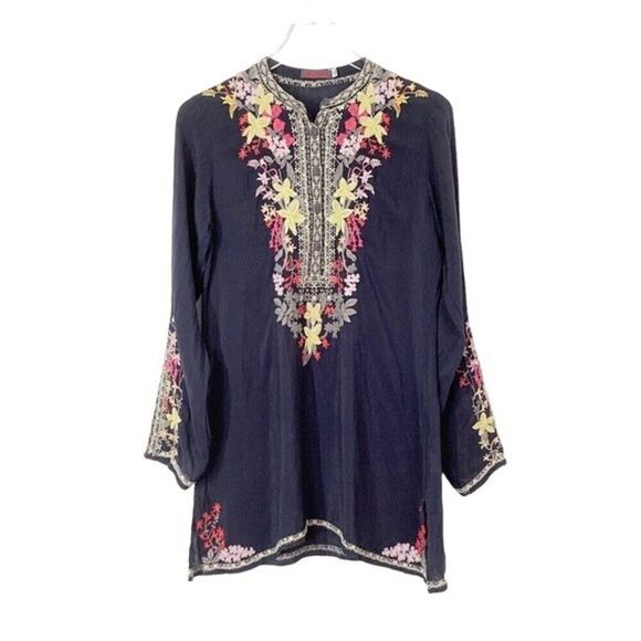 JOHNNY WAS Liliana Tunic Women’s XS Embroidered Boho Blouse Rayon Top Shirt Gray - Picture 1 of 11